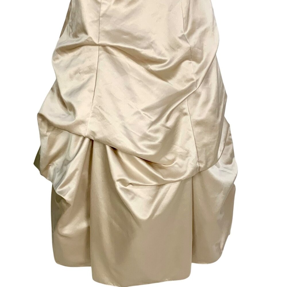 Davids Bridal Strapless Satin Pick-Up Skirt Ball Gown Wedding Prom Champagne S - Picture 4 of 9